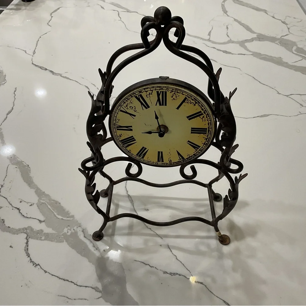 Vintage Black Iron Mantle Clock